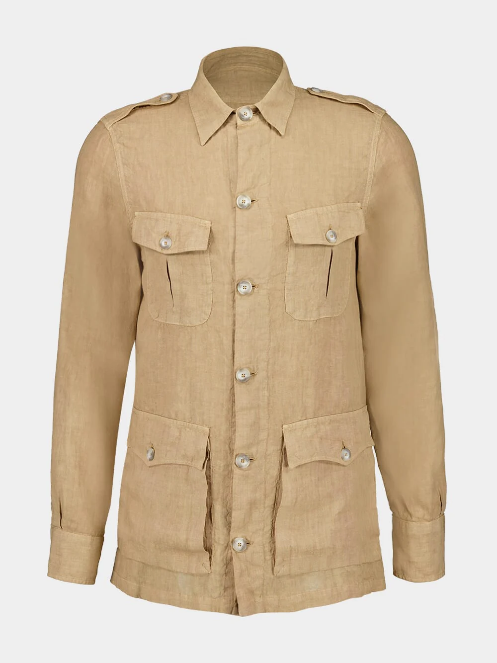 Almond Linen Jacket with Pockets