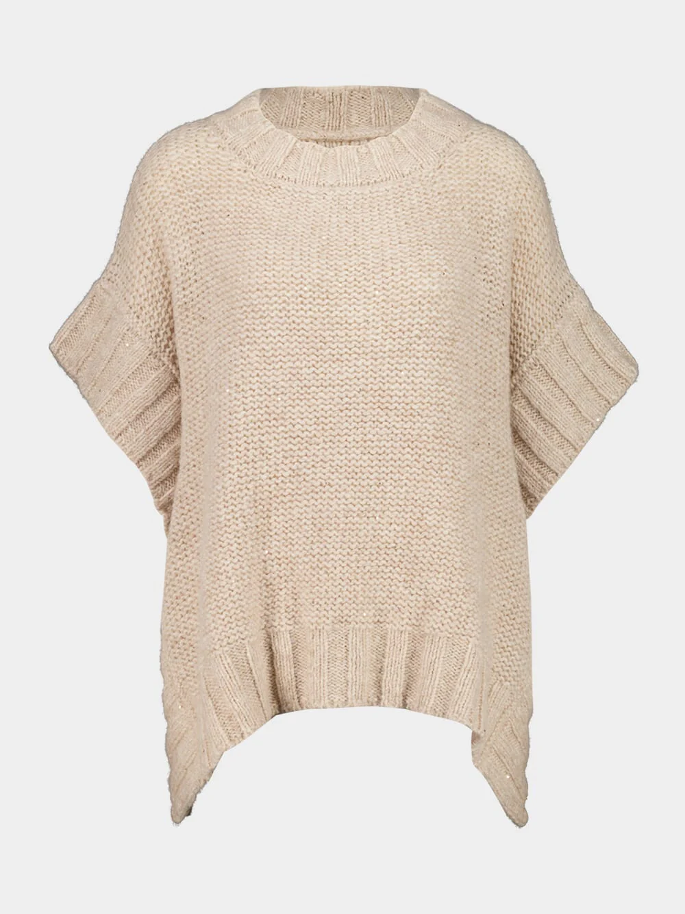 Beige Cashmere Blend Poncho Top
