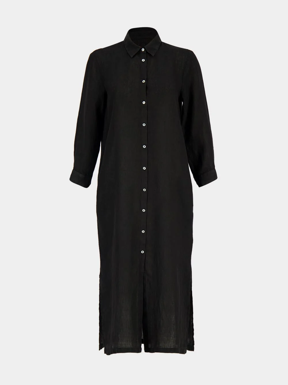 Black Linen Maxi Shirt Dress