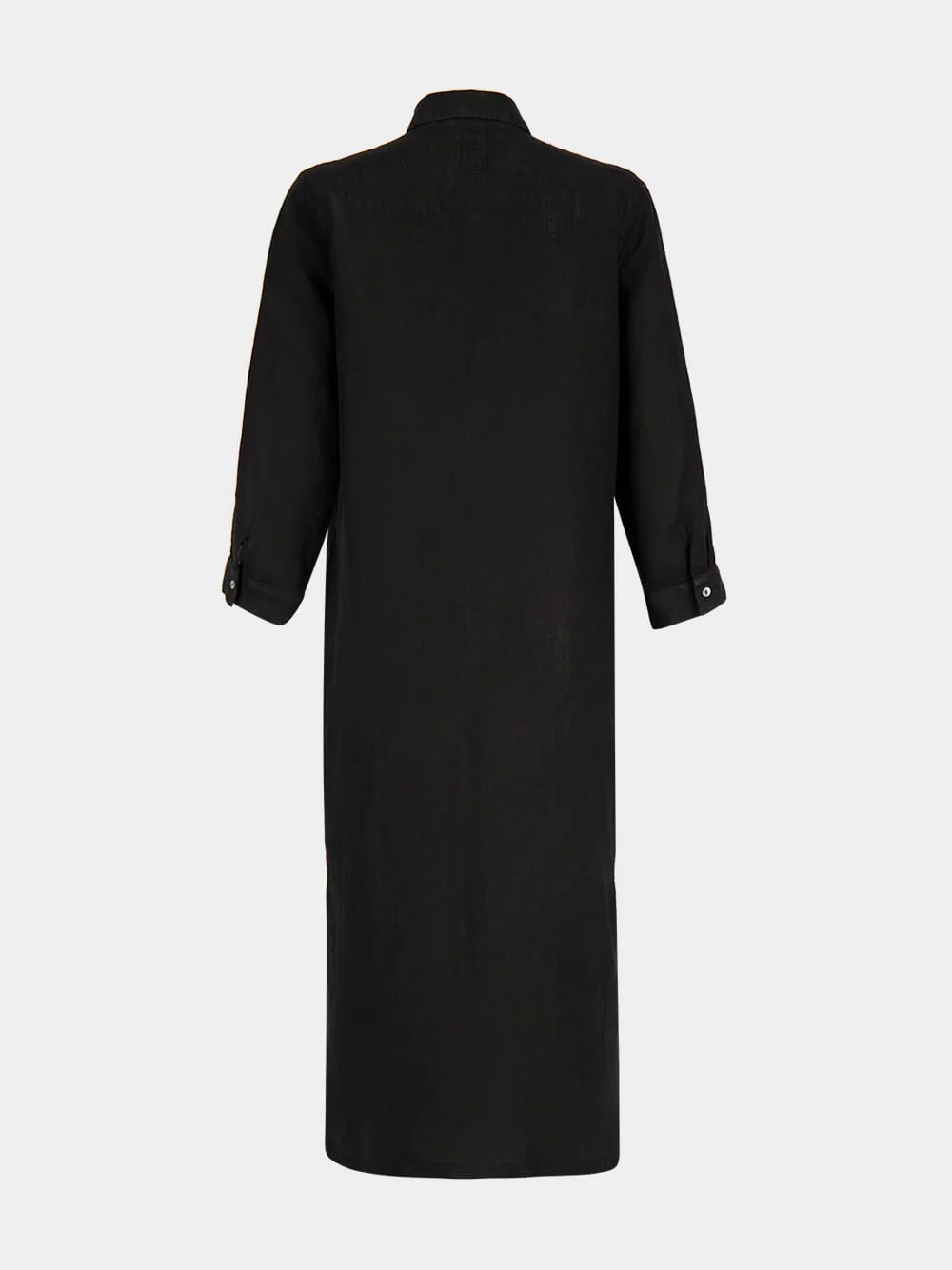 Black Linen Maxi Shirt Dress - Image 2