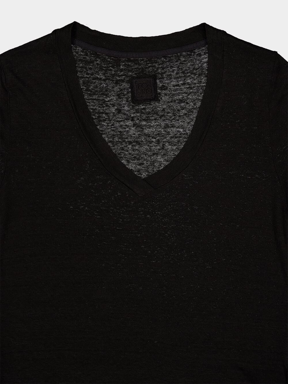 Black Linen V-Neck T-Shirt - Image 3