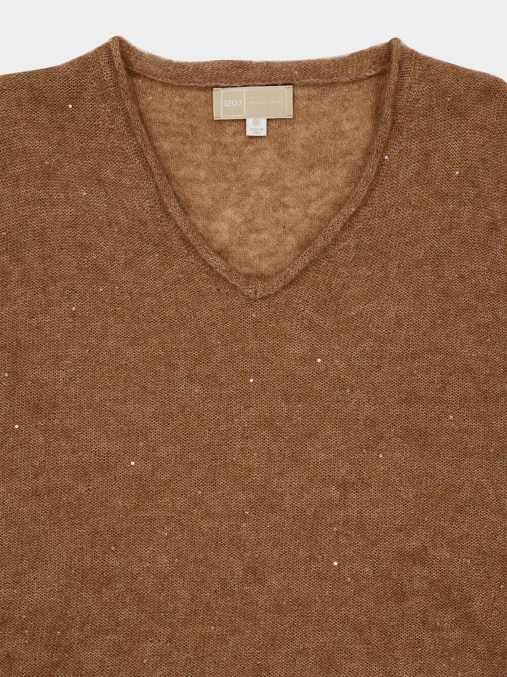 Brown Wool-Blend Maglia Donna Sheer V-Neck Top - Image 3