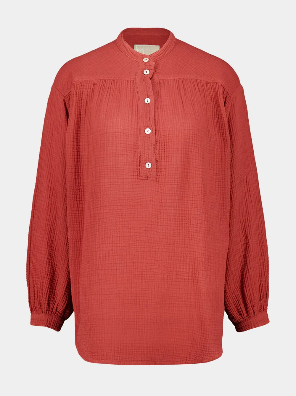 Burnt Red Cotton Long-Sleeved Blouse