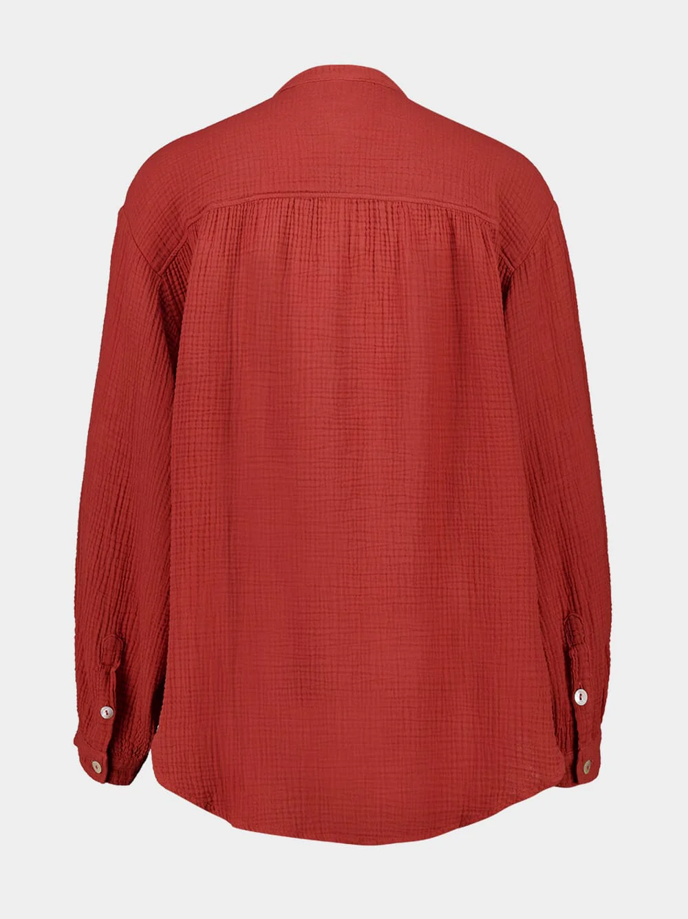 Burnt Red Cotton Long-Sleeved Blouse - Image 2