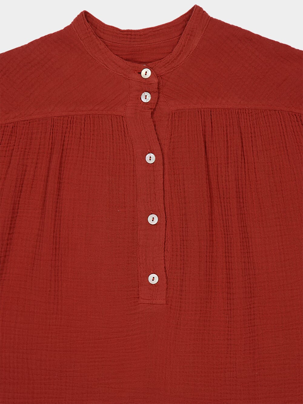 Burnt Red Cotton Long-Sleeved Blouse - Image 3