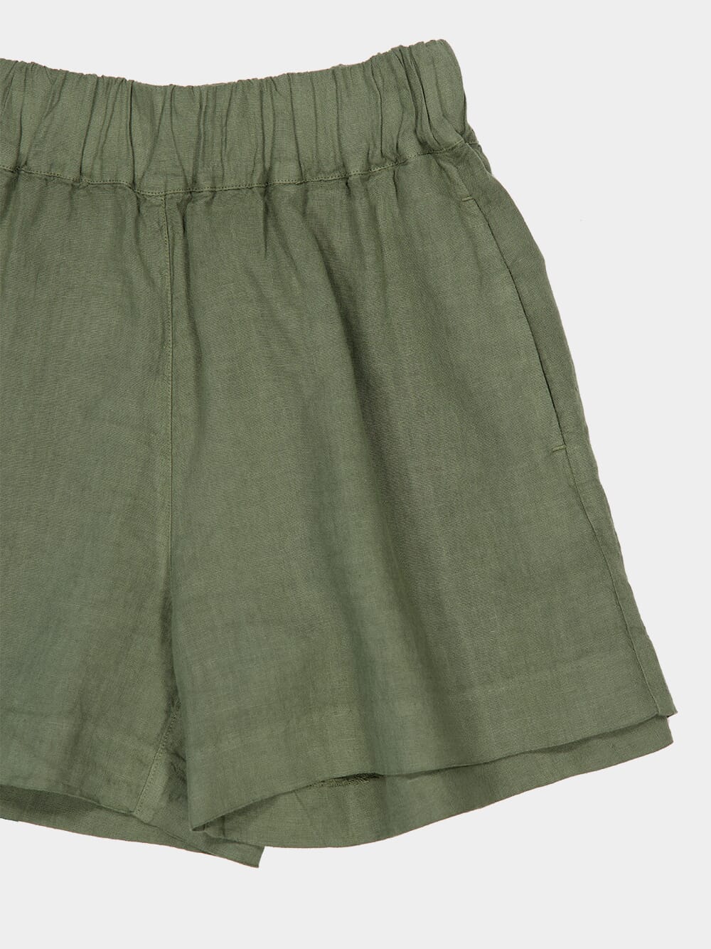 Green Linen Casual Fit Shorts - Image 3