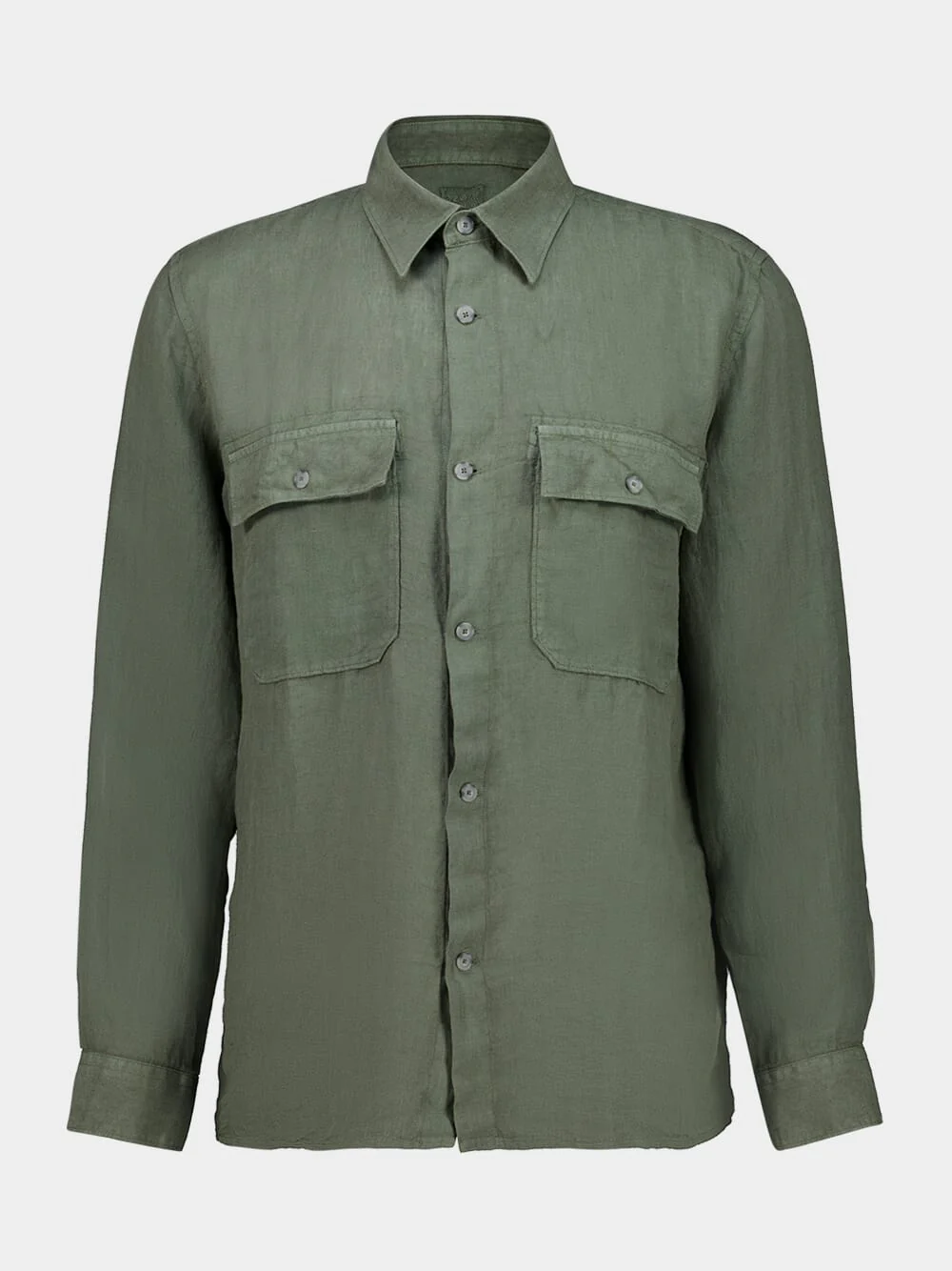 Khaki Green Linen Regular-Fit Shirt