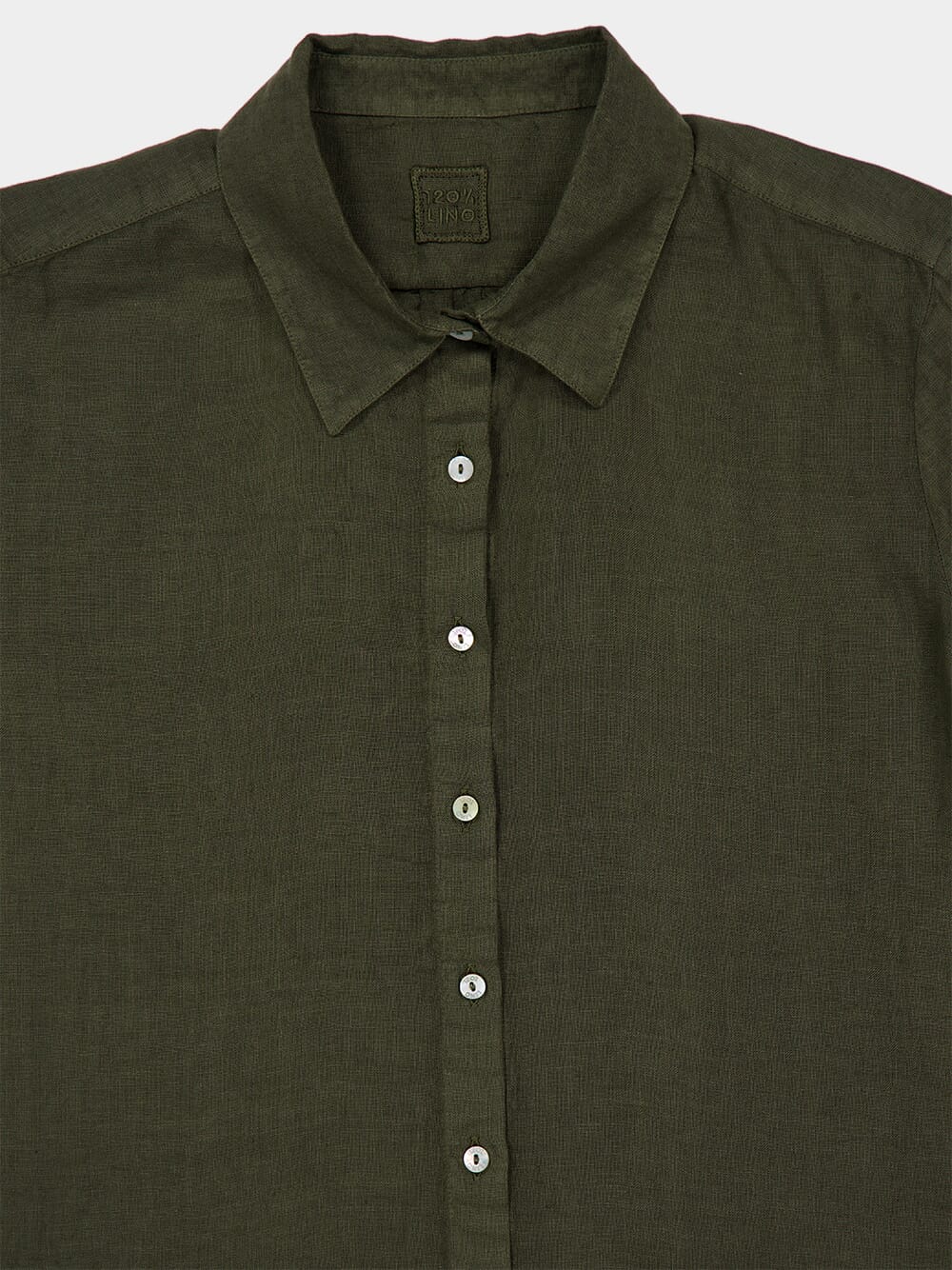 Military Green Linen Button-Up Shirt - Image 3