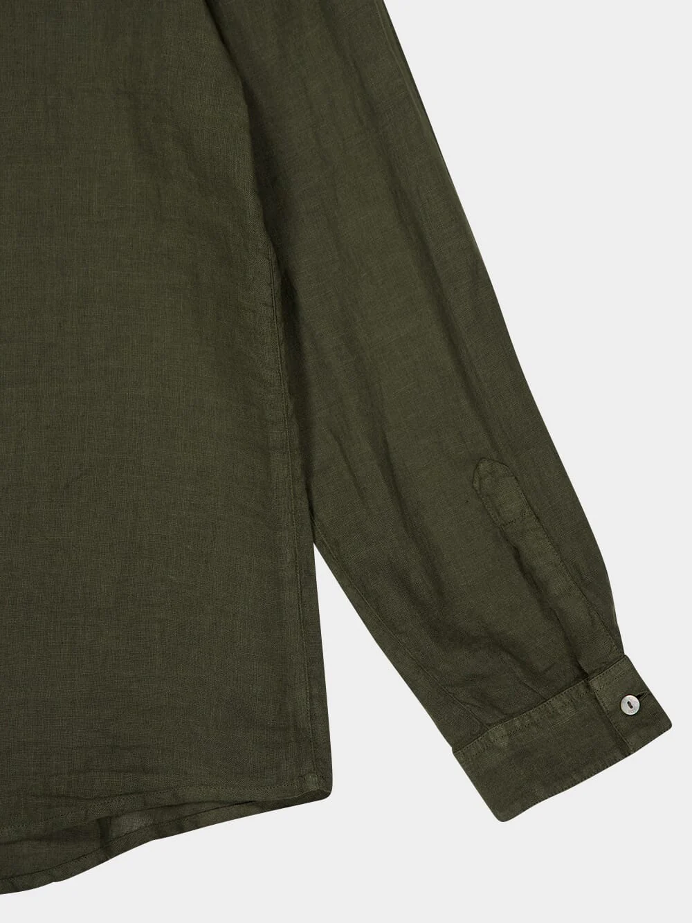 Military Green Linen Button-Up Shirt - Image 4
