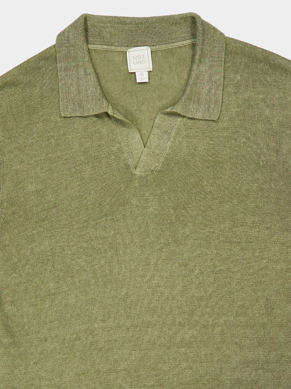 Military Green Linen Polo Shirt - Image 3