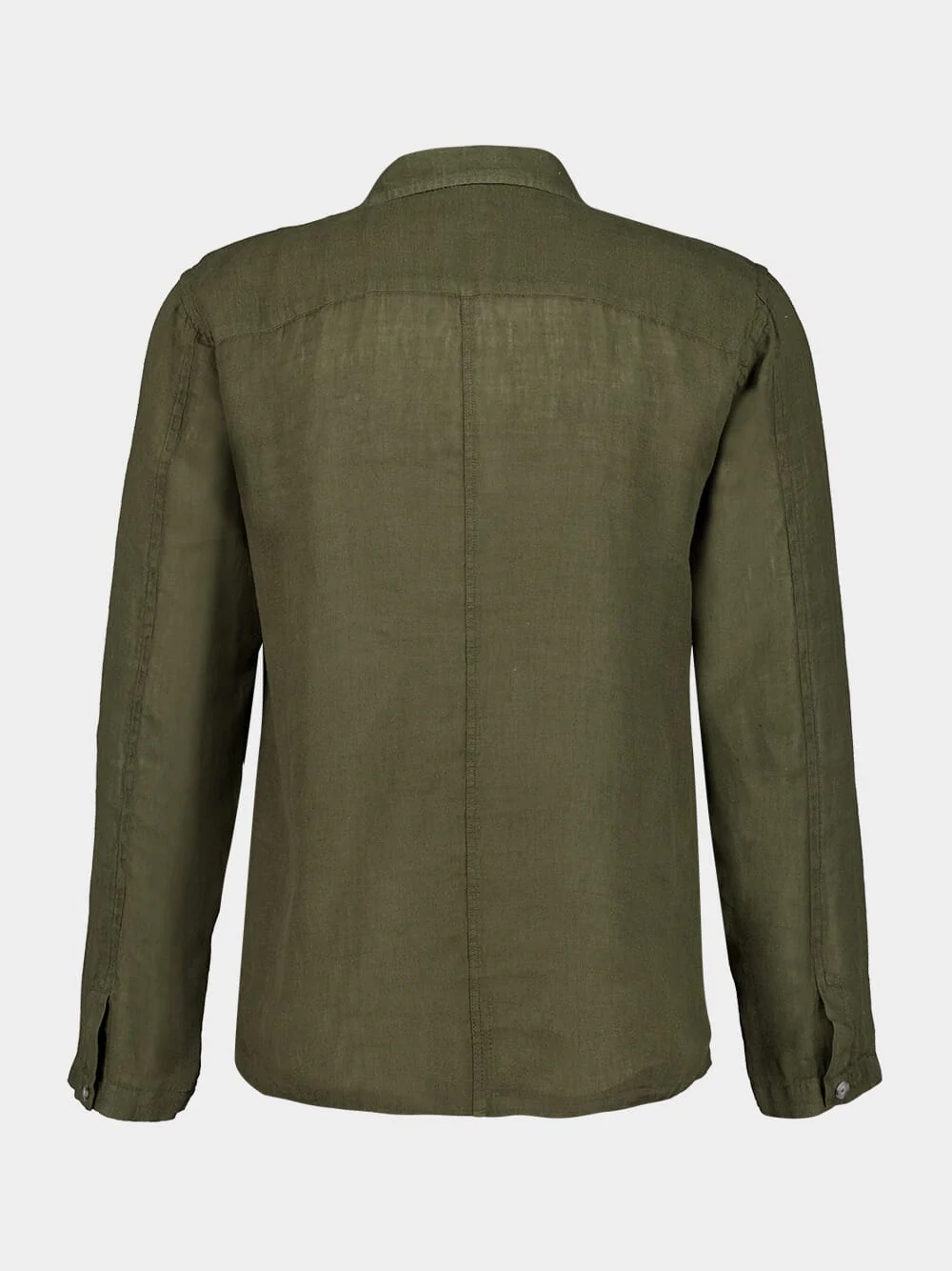 Military Green Long-Sleeve Linen Shirt with Front Pockets - Image 2