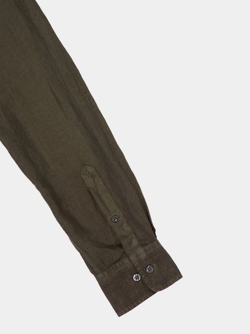 Military Green Slim-Fit Linen Shirt - Image 4