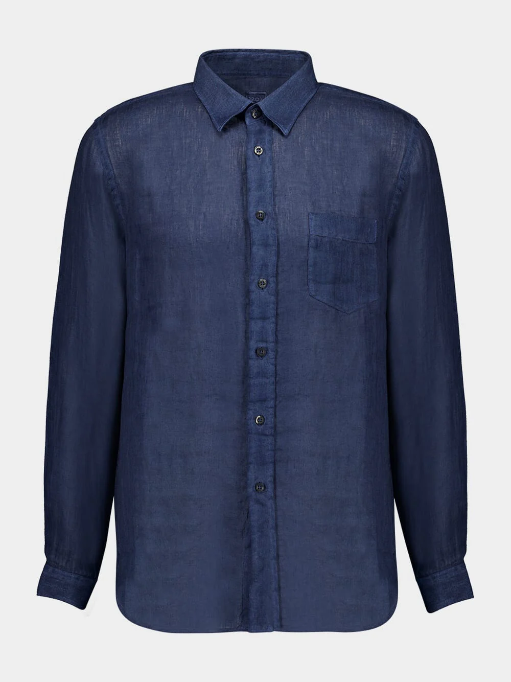 Navy Blue Linen Long-Sleeved Shirt