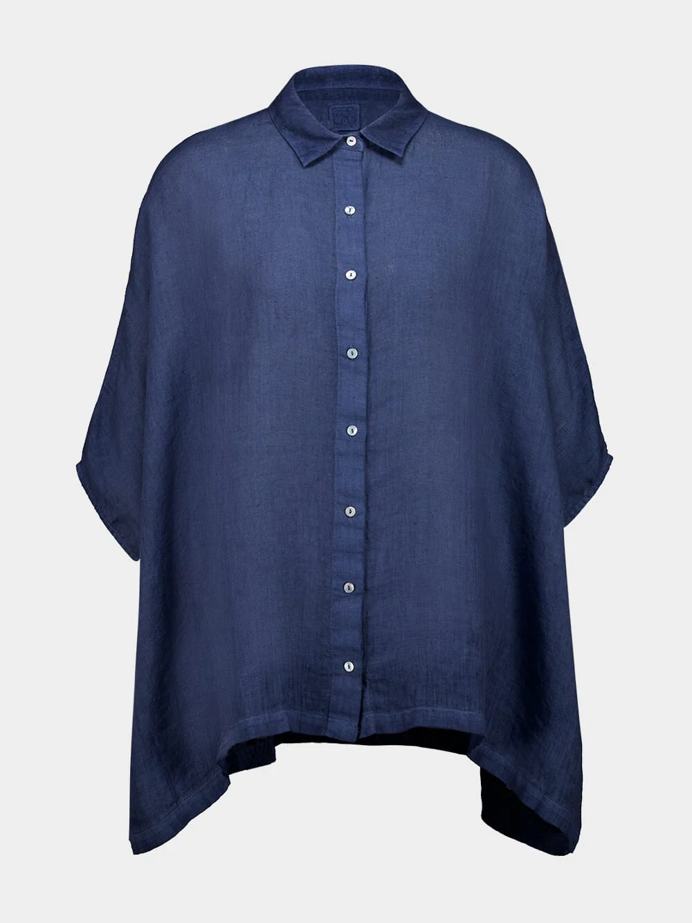 Navy Blue Short Sleeve Linen Shirt