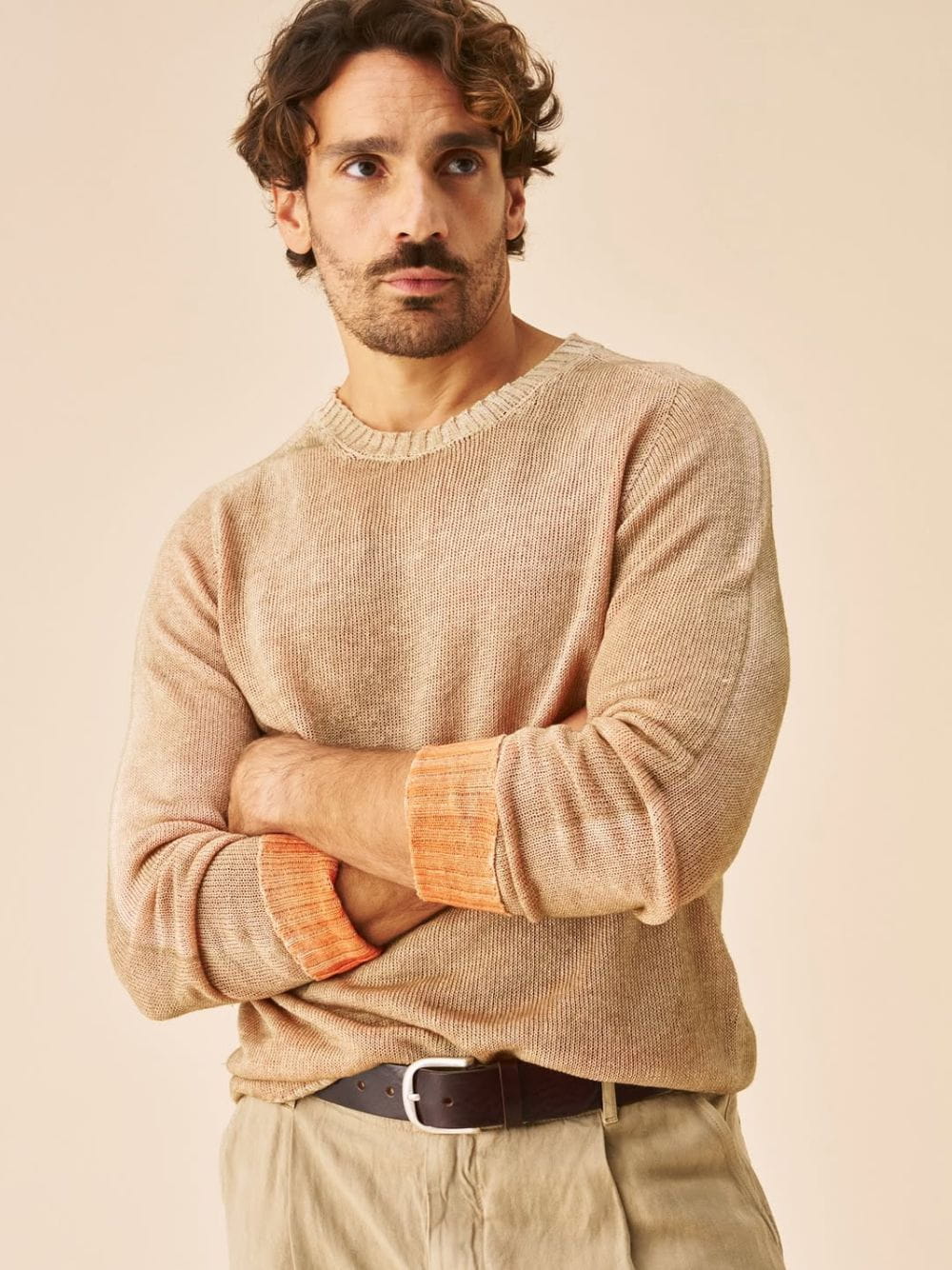 Soft Beige Linen Knit Sweater - Image 2