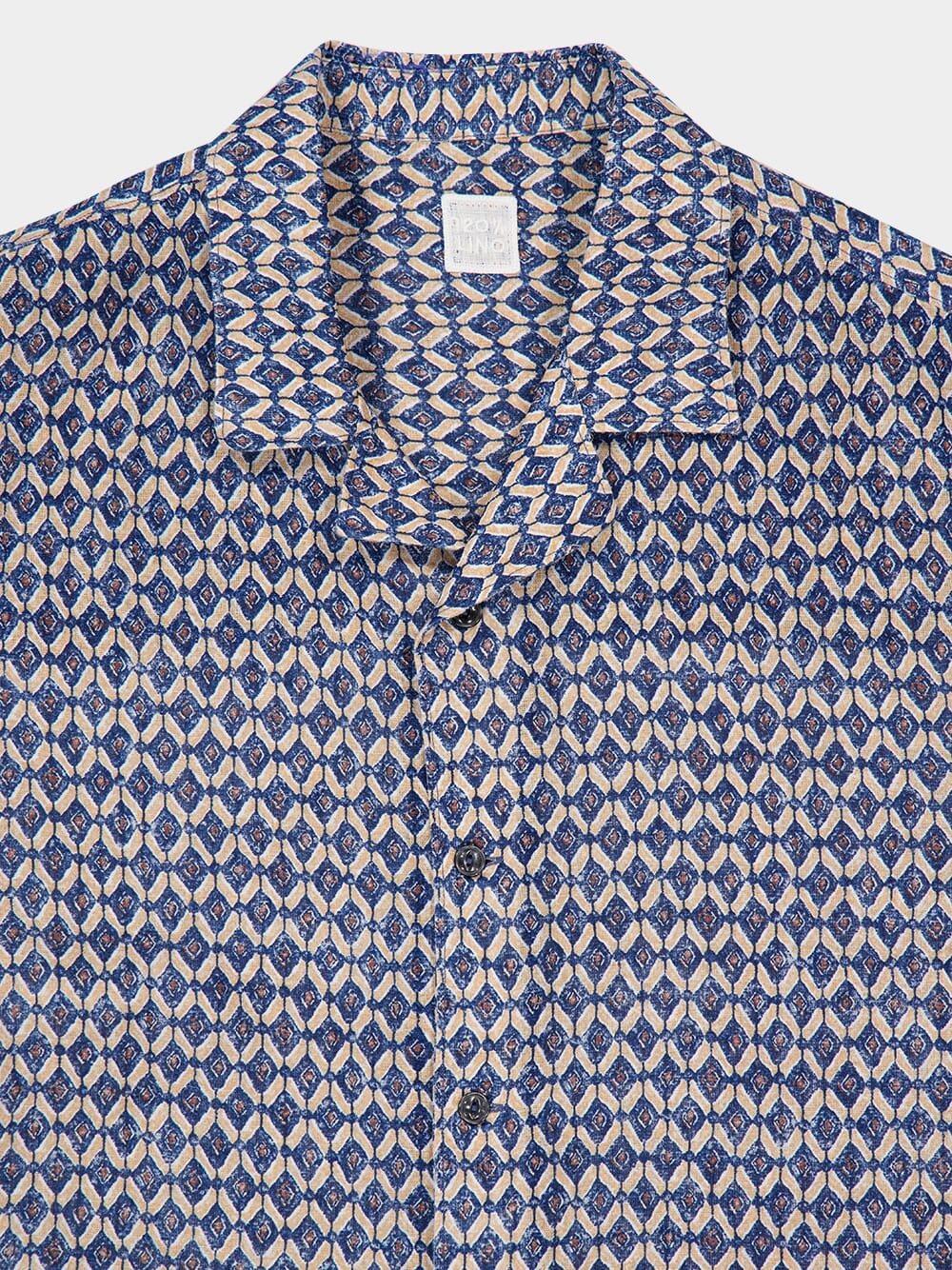 Washed Blue Print Linen Short-Sleeve Shirt - Image 3