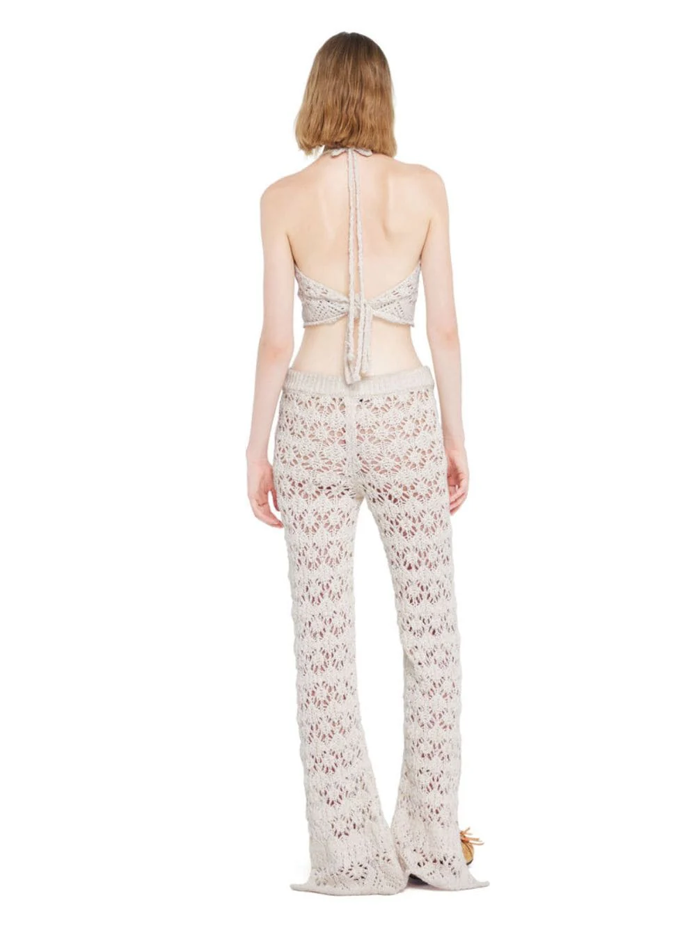 White Pearl Openwork Knit Romance Pants - Image 4