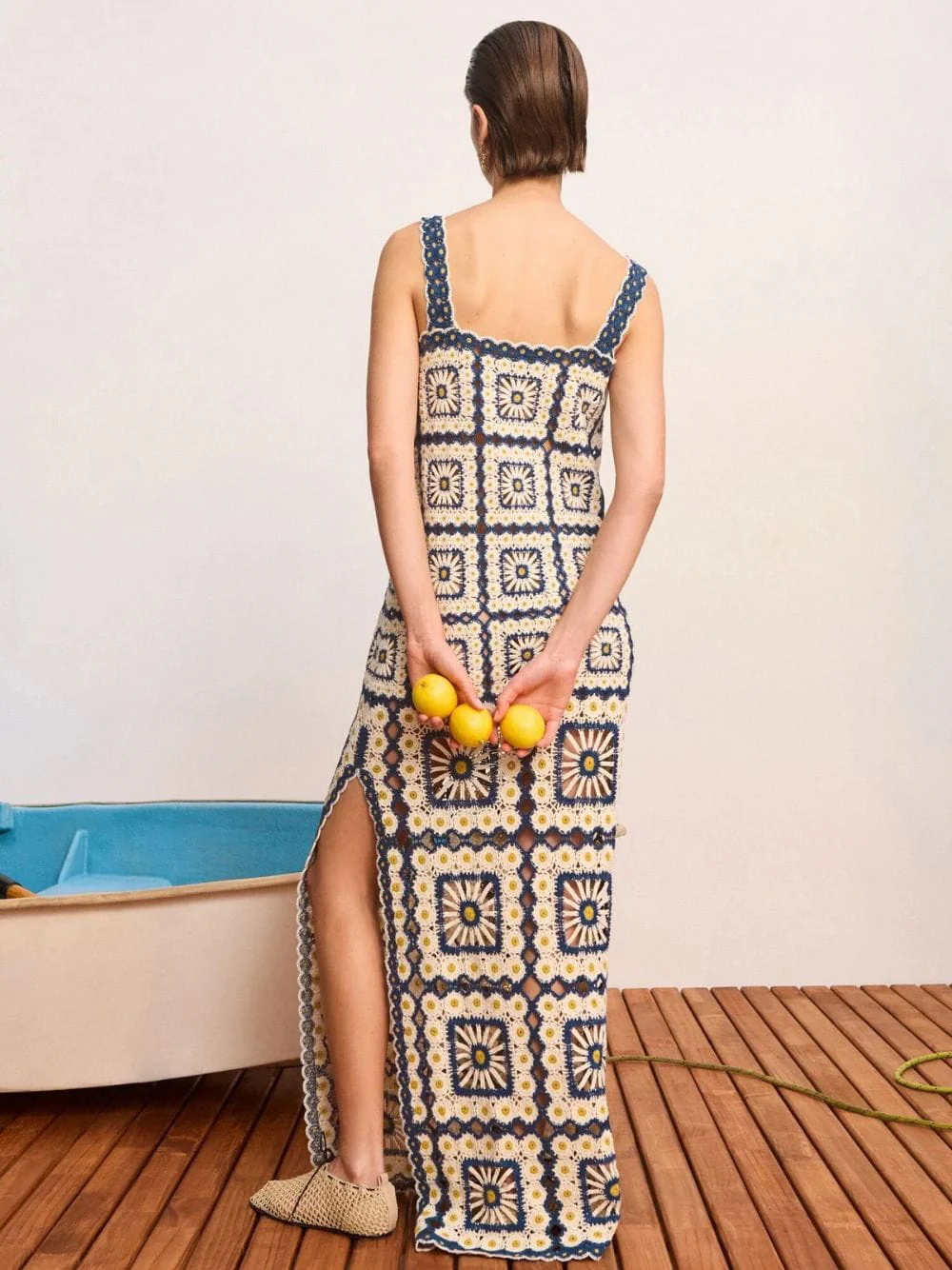 Blue Dolly Crochet Cotton Midi Dress - Image 4