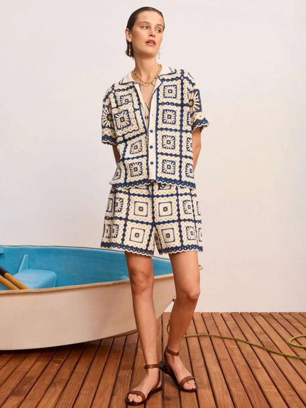 Blue Dolly Crochet Cotton Shorts - Image 2