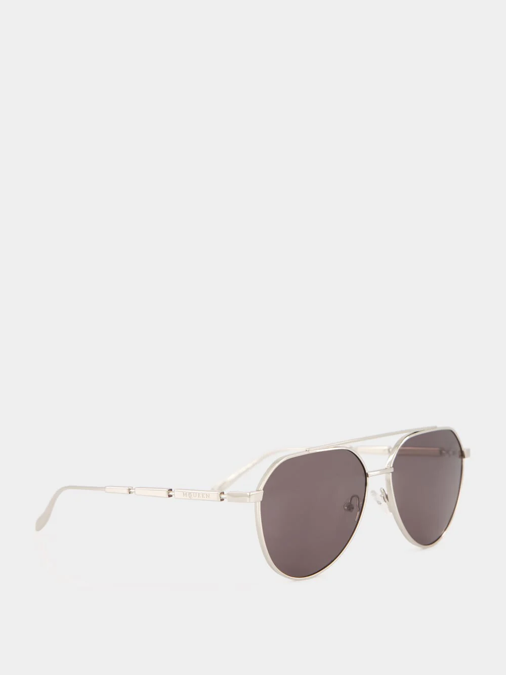 Silver Metal Pilot Sunglasses with Smoke Lenses - Image 2