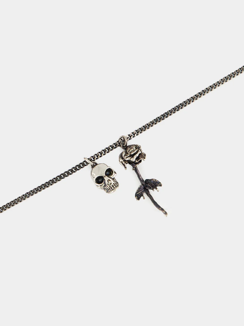 Antique Silver Skull & Dipped Rose Necklace - Image 2