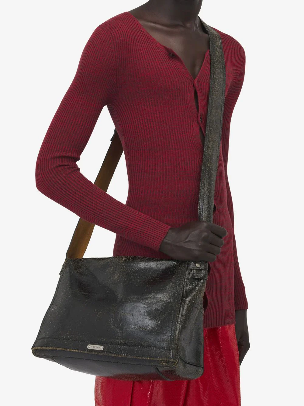 Black Crackled Leather Slouch Bag - Image 2