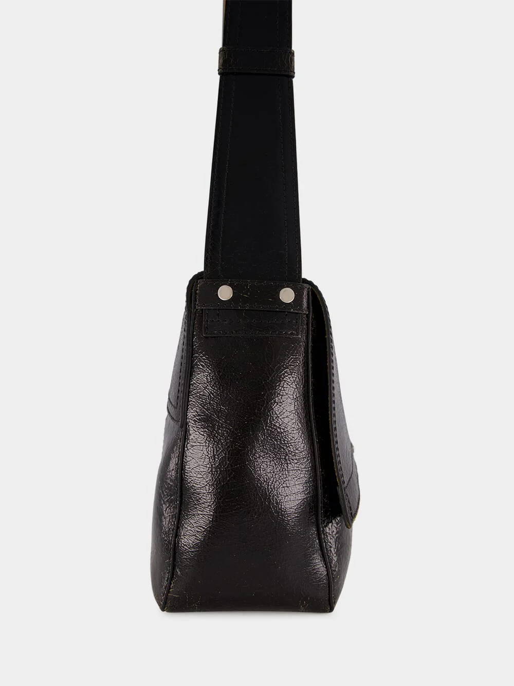 Black Crackled Leather Slouch Bag - Image 5