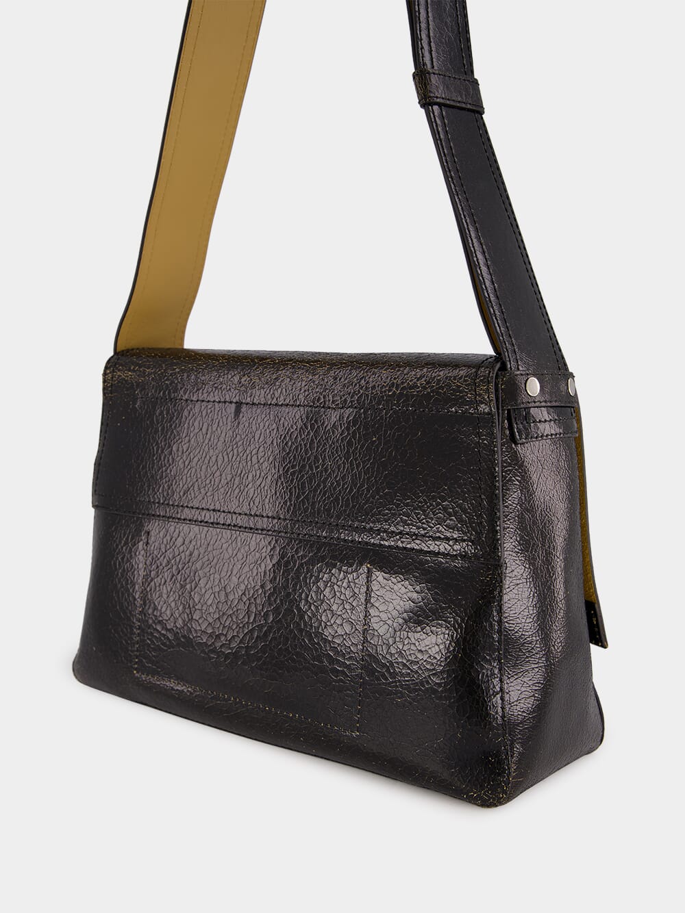 Black Crackled Leather Slouch Bag - Image 6
