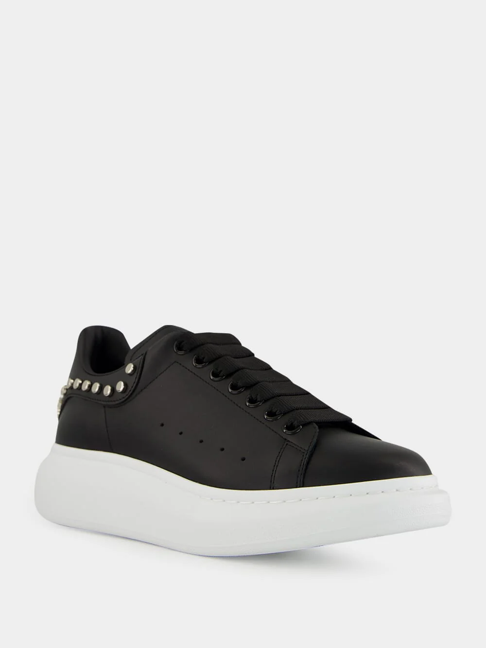 Black Studded Leather Low-Top Sneakers - Image 2