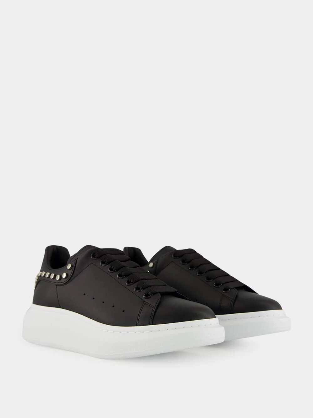 Black Studded Leather Low-Top Sneakers - Image 3
