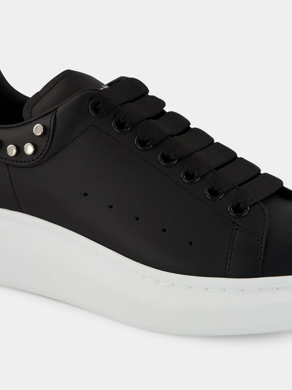 Black Studded Leather Low-Top Sneakers - Image 7