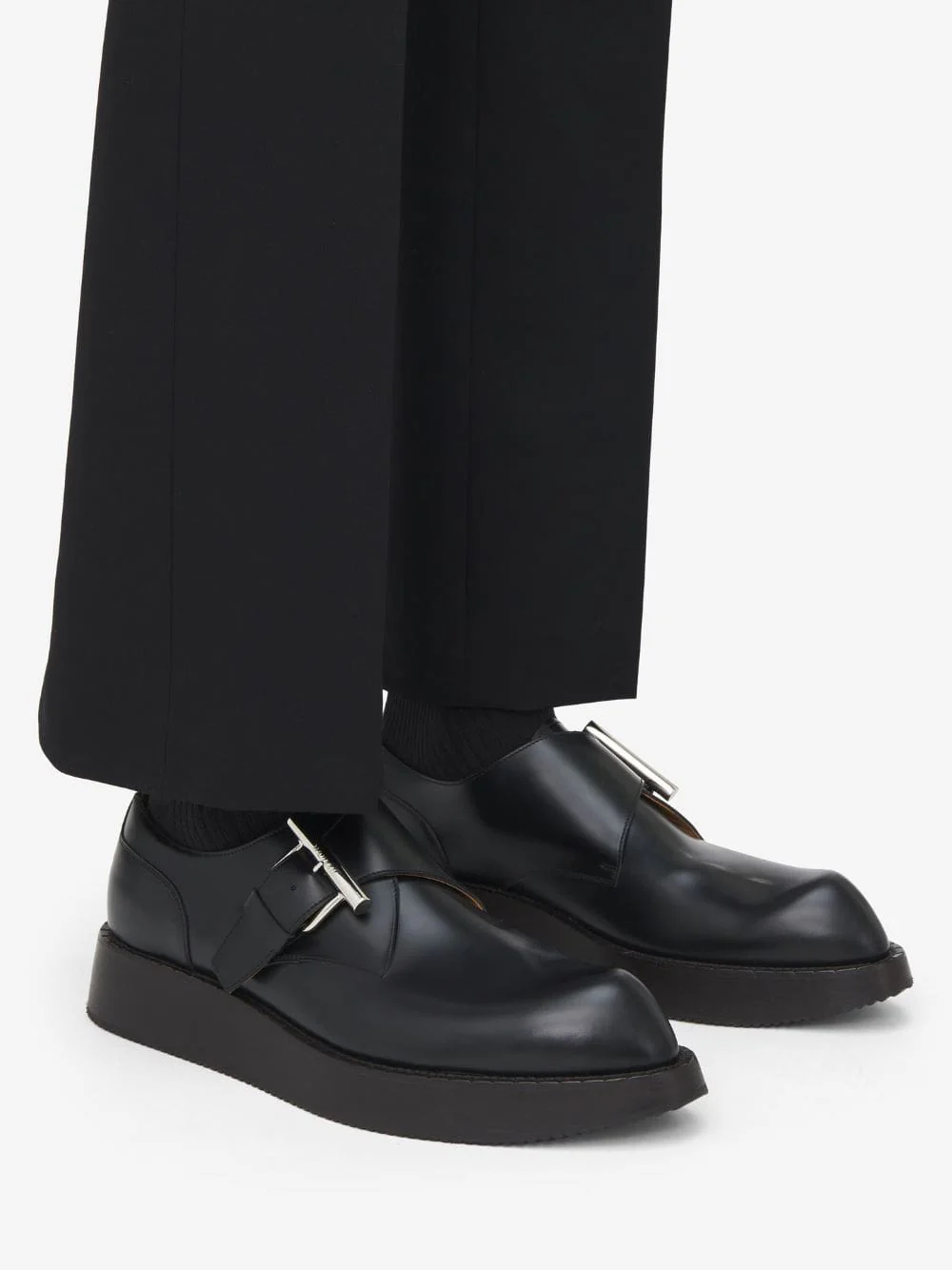 Black T-Bar Creeper Leather Shoes - Image 2