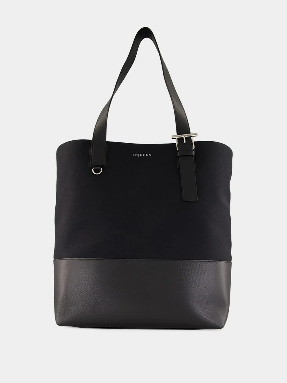 Black T-Bar Shopper in Canvas and Leather - Image 2