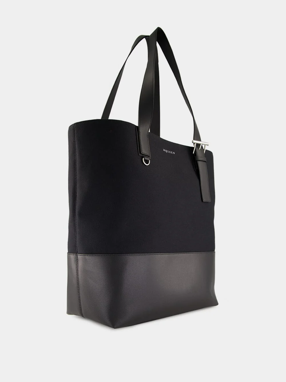 Black T-Bar Shopper in Canvas and Leather - Image 3