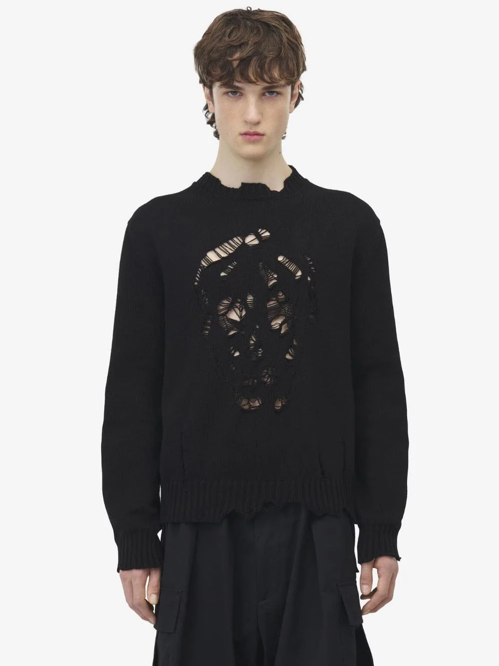 Black Distressed Skull Crew Neck Jumper