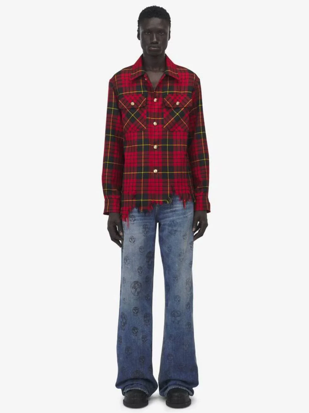 Red Distressed Tartan Overshirt