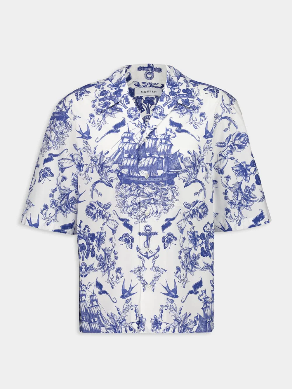 Ivory and Navy Sailor Tattoo Print Shirt