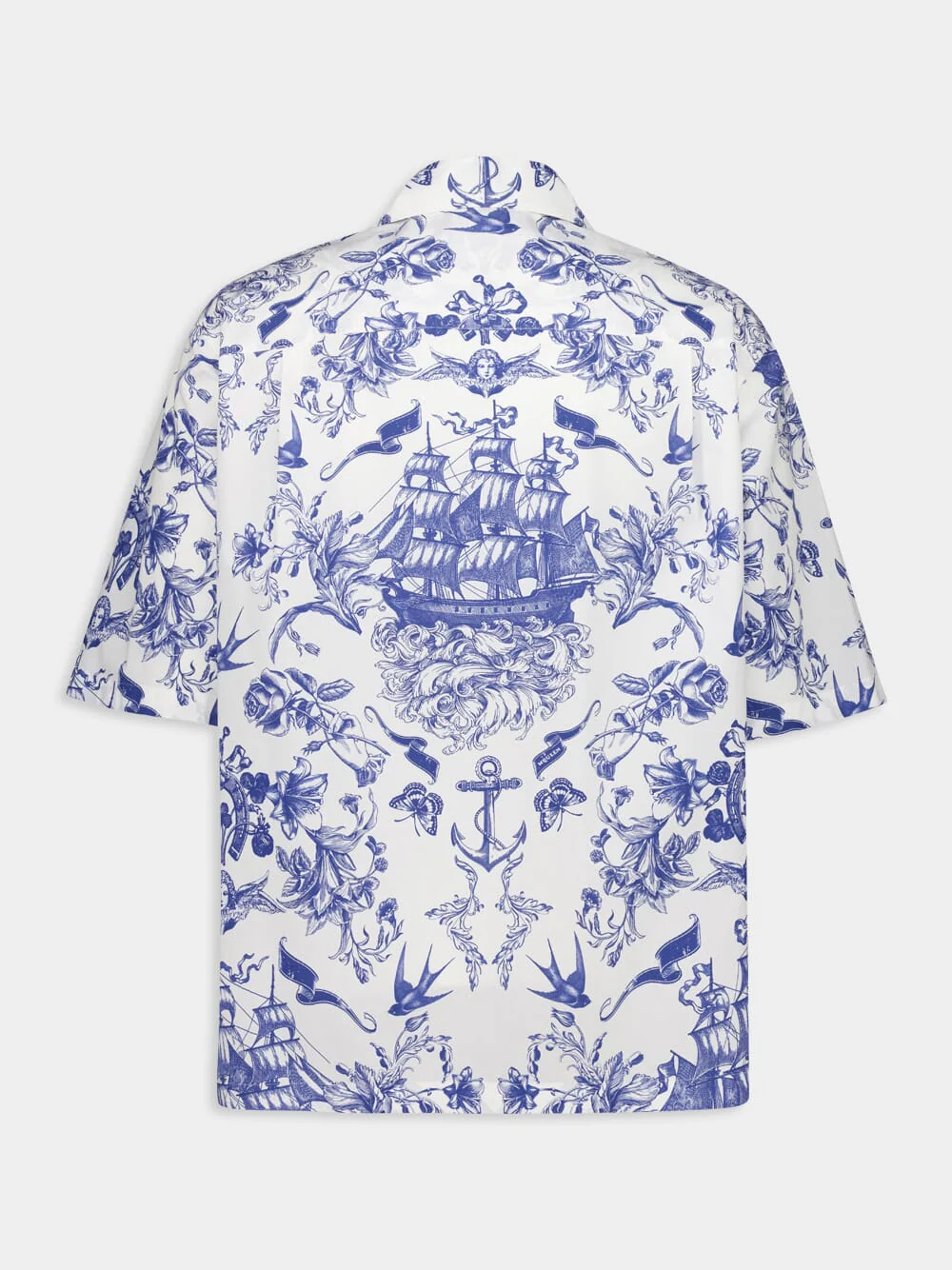 Ivory and Navy Sailor Tattoo Print Shirt - Image 2