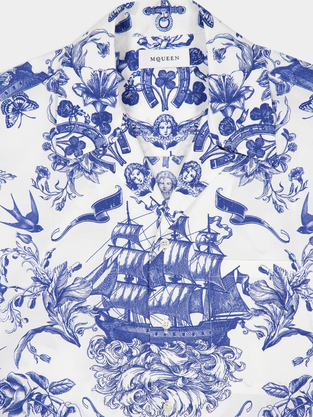 Ivory and Navy Sailor Tattoo Print Shirt - Image 3