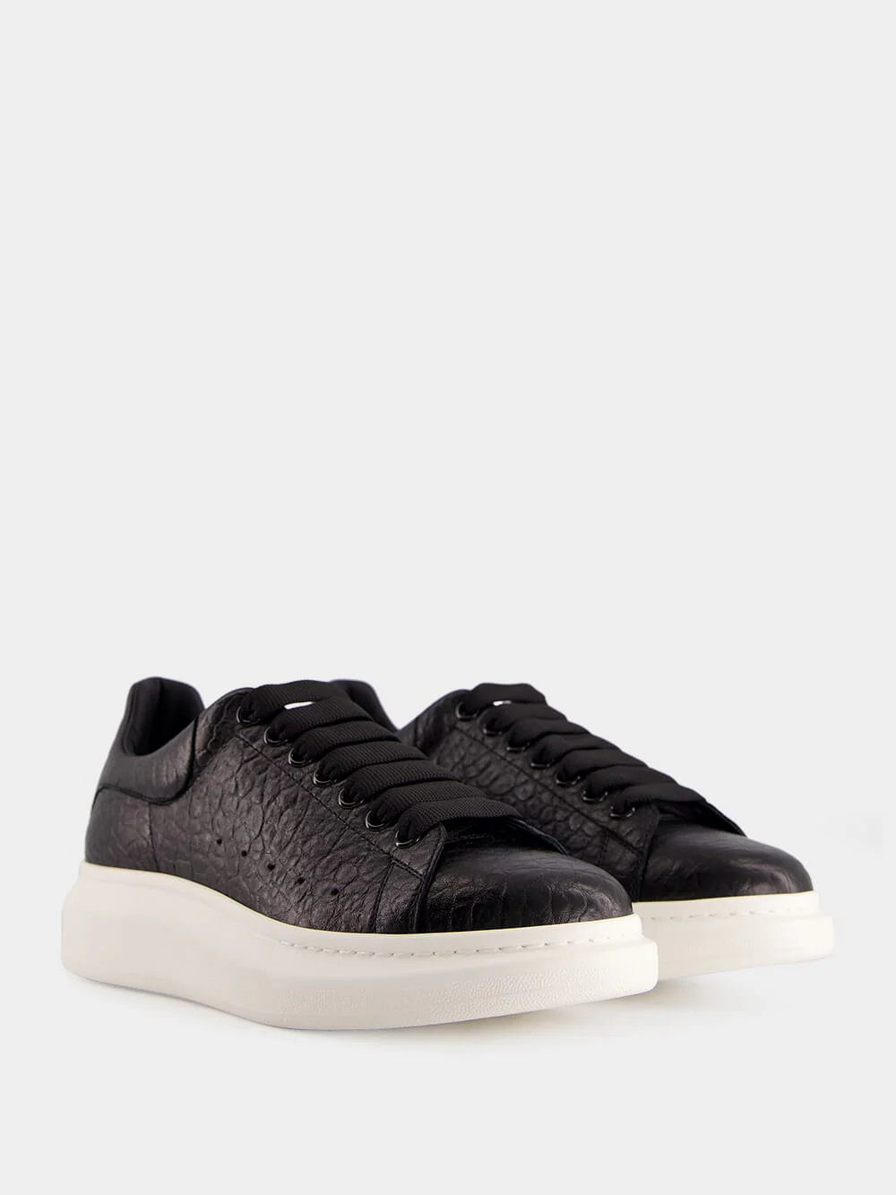 Black Grainy Leather Oversized Sneakers - Image 3