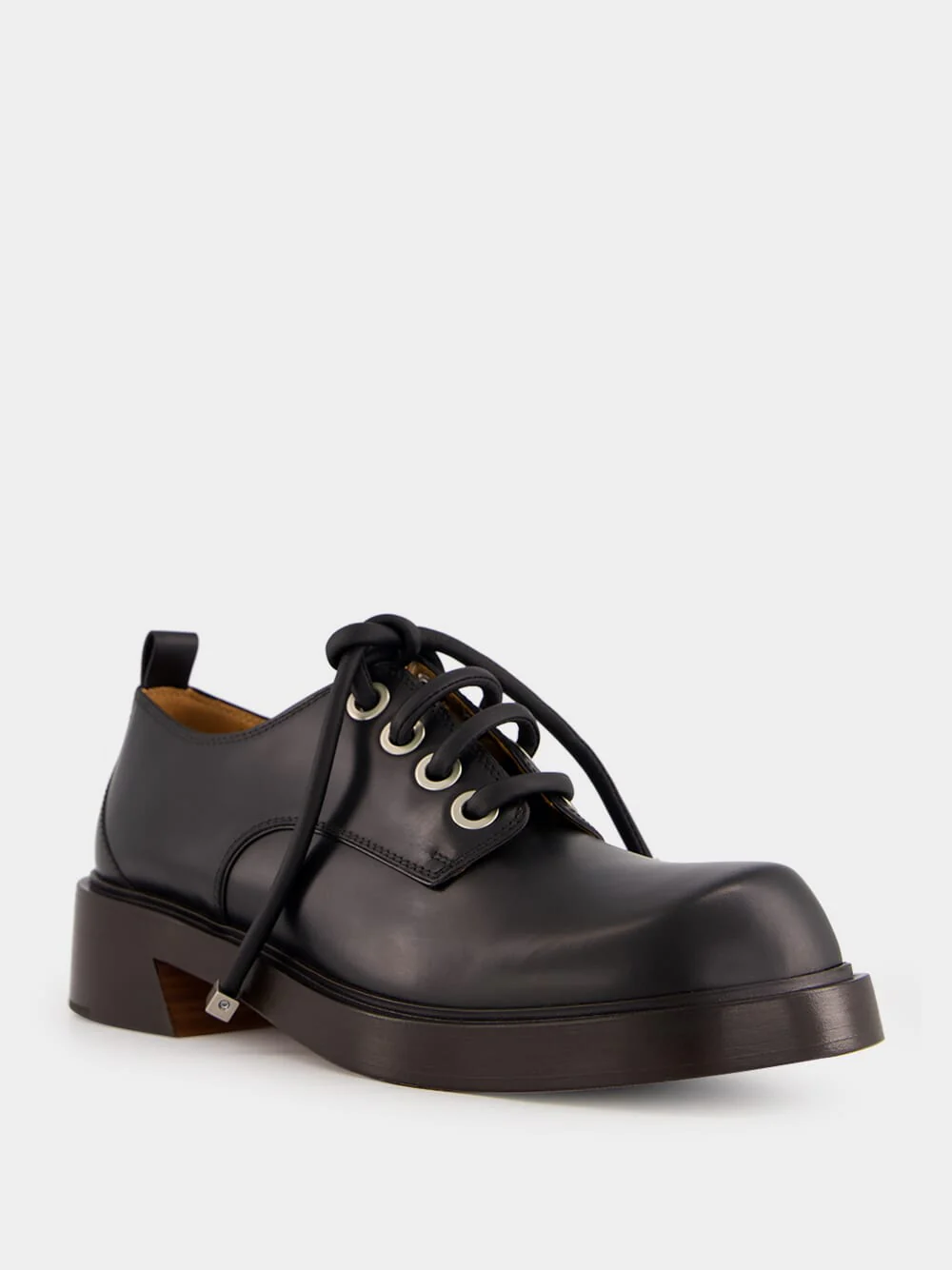 Black Leather Lace-Up Derby Shoes with Square Toe - Image 2