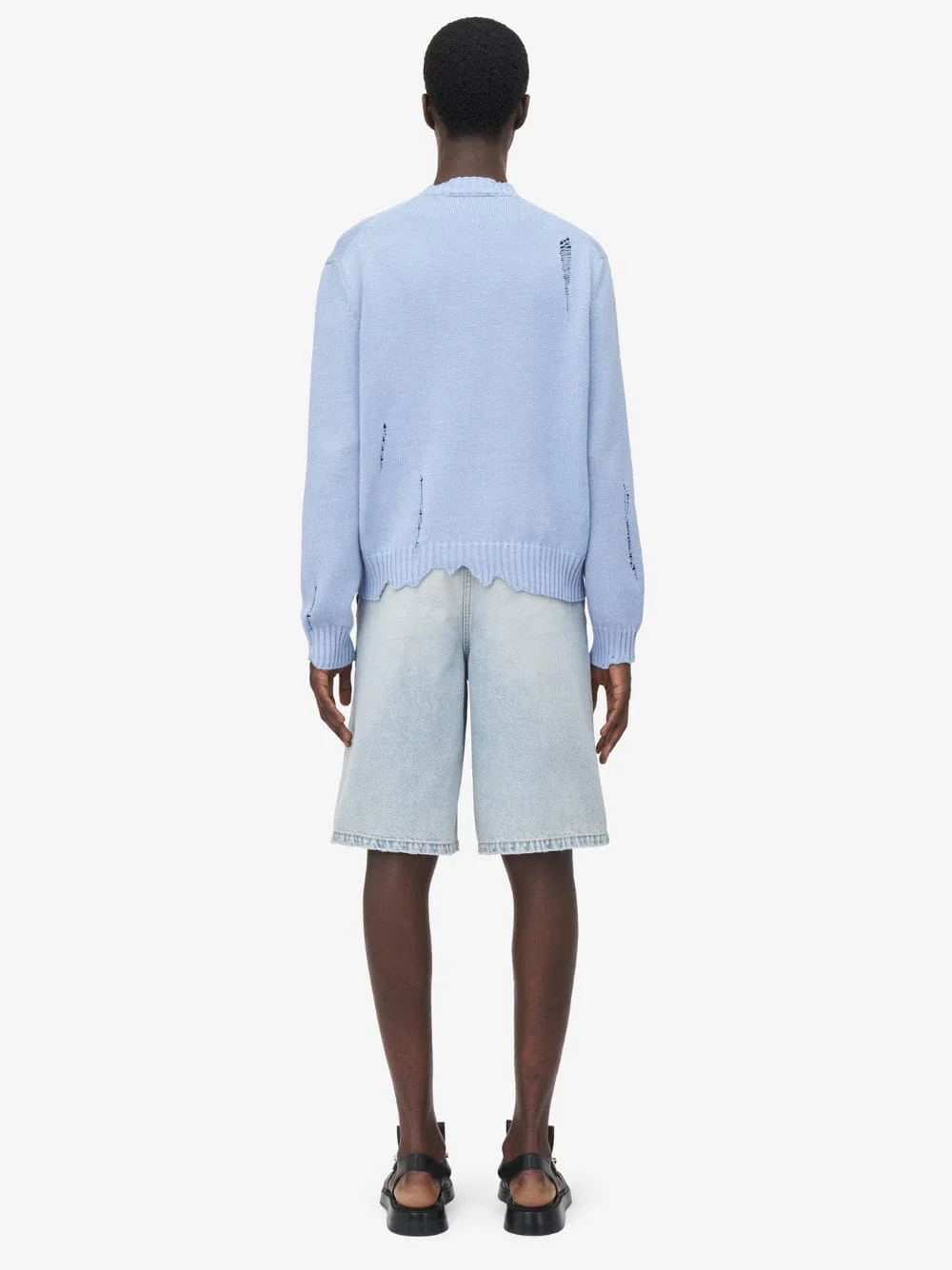 Washed Blue Stonewashed Denim Shorts - Image 4