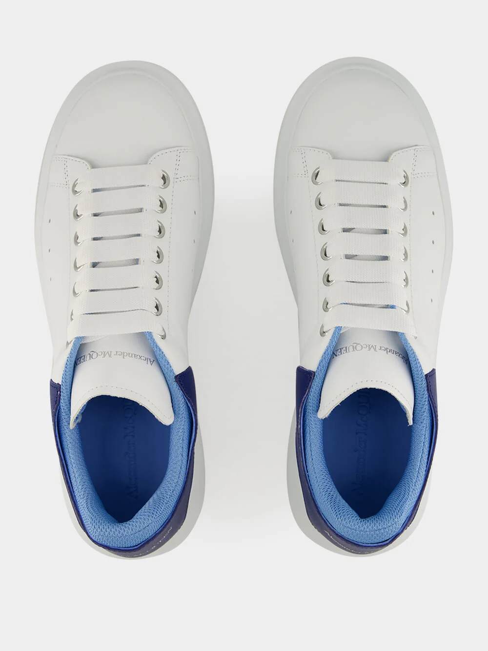 White and Blue Oversized Leather Sneakers - Image 4