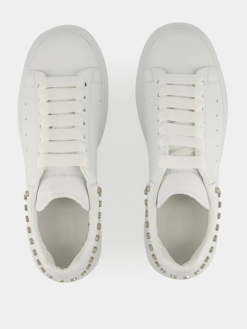 White Studded Leather Low-Top Sneakers - Image 4