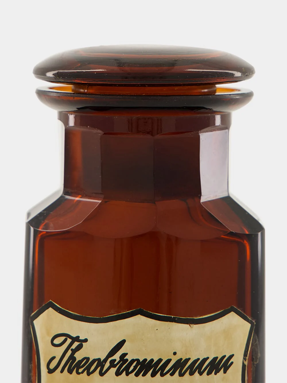 Amber Apothecary Bottle with Theobrominum Label - Image 3