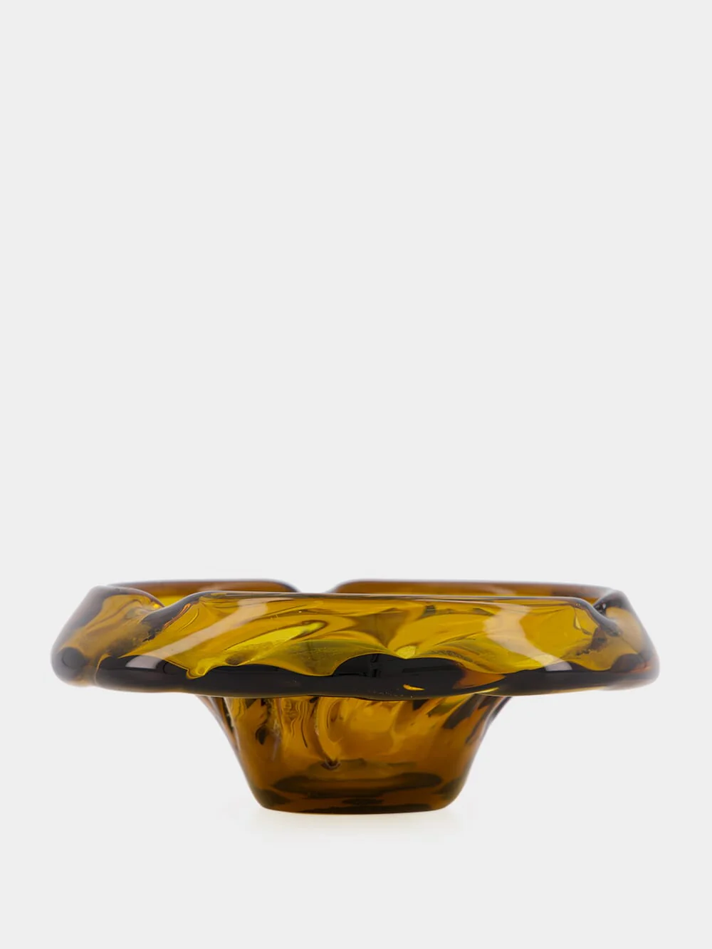 Amber Glass Decorative Ashtray with Swirl Detail