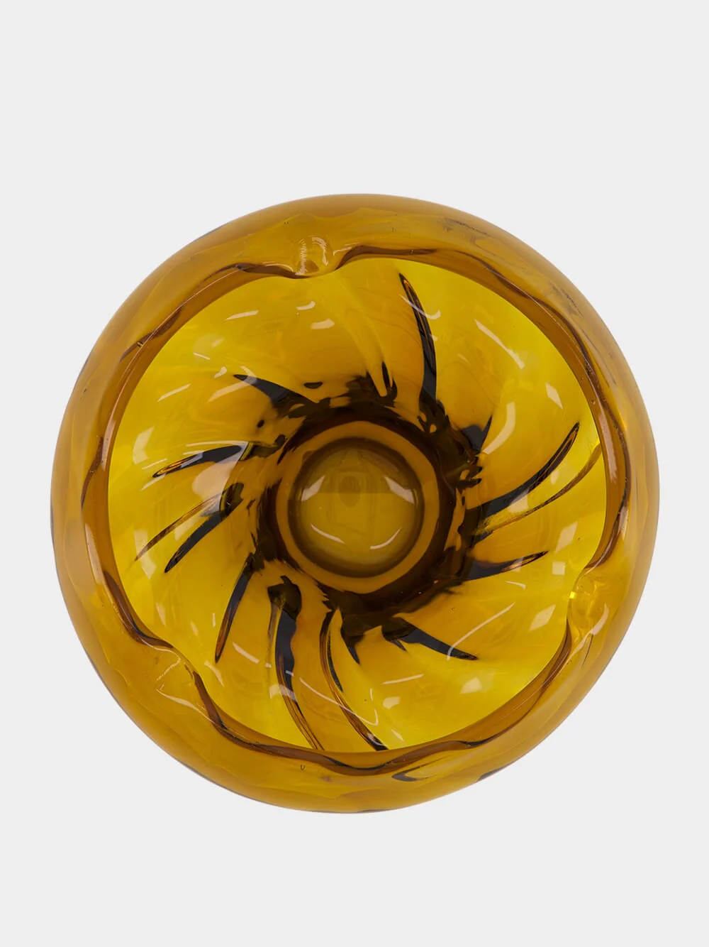 Amber Glass Decorative Ashtray with Swirl Detail - Image 3
