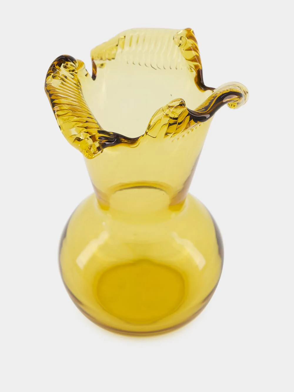 Amber Yellow Ruffled Glass Vase - Image 2