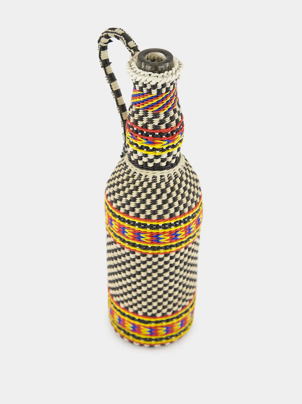 Black, White and Red Woven Glass Flask - Image 2