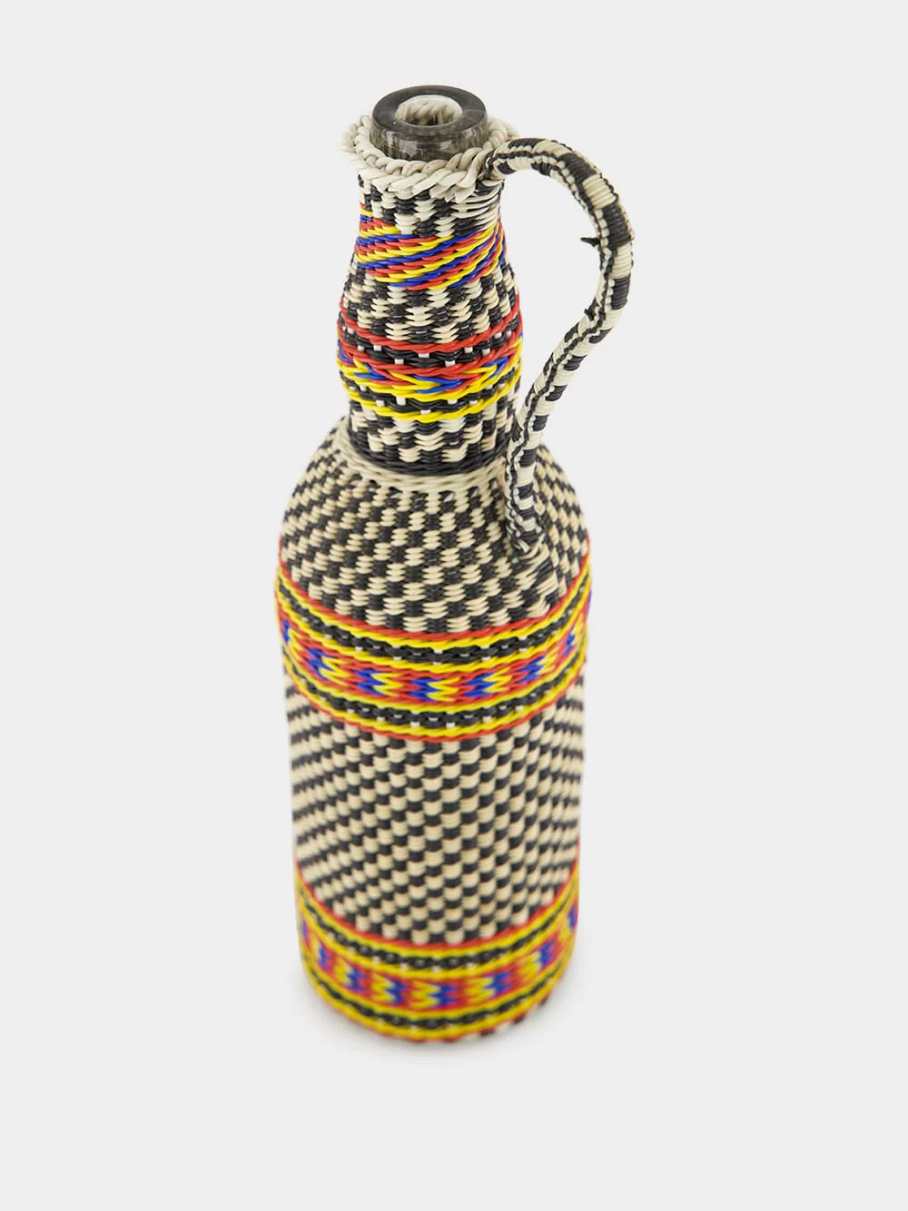 Black, White and Red Woven Glass Flask - Image 3